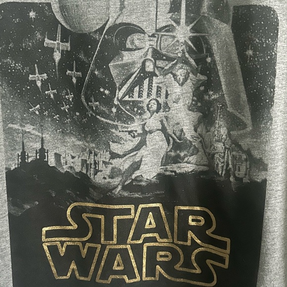 Star Wars Gray Top with Darth Vader Gold Graphic cinched side ties NWOT size L - Picture 2 of 9